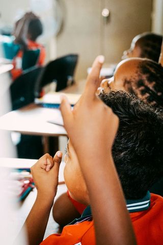 Schüler der Treehouse Academy meldet sich im Klassenzimmer